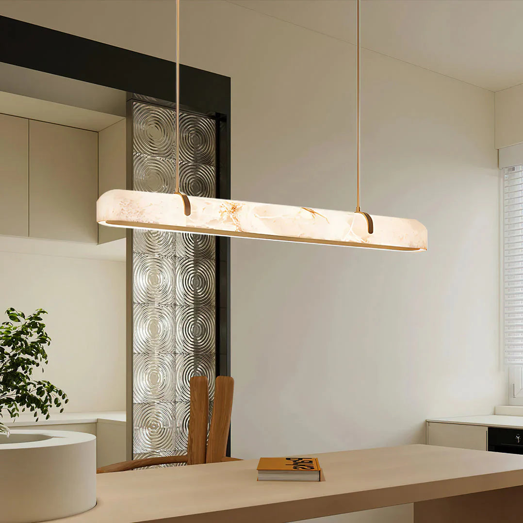 Eamon Linear Alabaster Chandelier, Kitchen Island Pendant Light