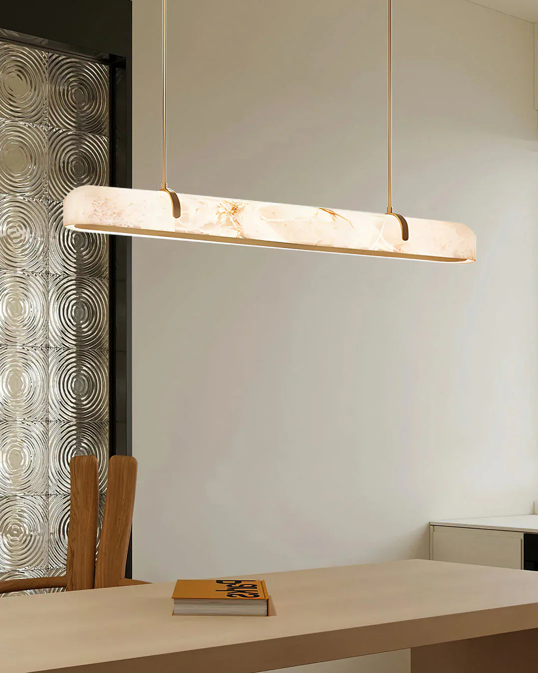 Eamon Linear Alabaster Chandelier, Kitchen Island Pendant Light