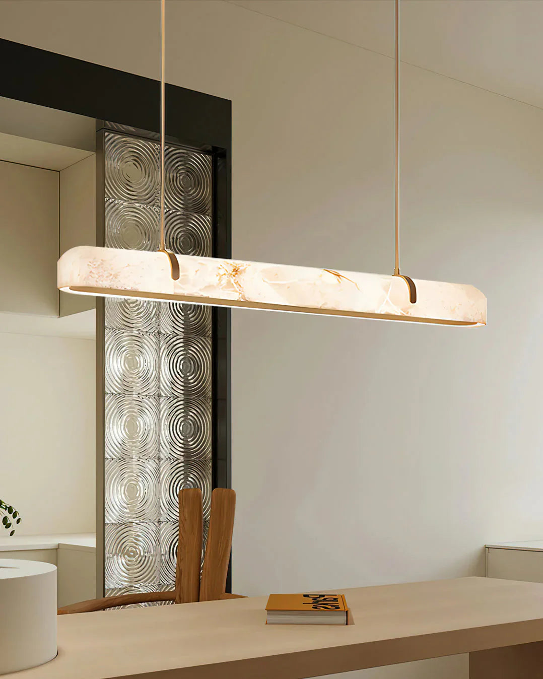 Eamon Linear Alabaster Chandelier, Kitchen Island Pendant Light