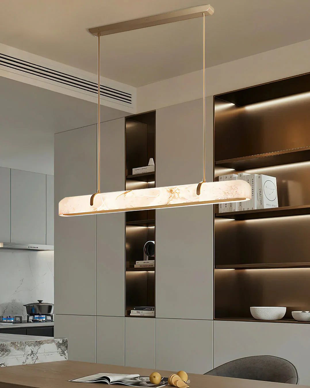 Eamon Linear Alabaster Chandelier, Kitchen Island Pendant Light