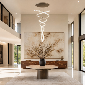 Long Spiral Crystal Chandelier with Stainless Steel Frame