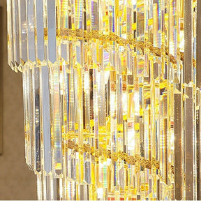 Luxury Gold Trimmed Long Crystal Chandelier Foyer Staircase Extra Large Ceiling Light Fixture