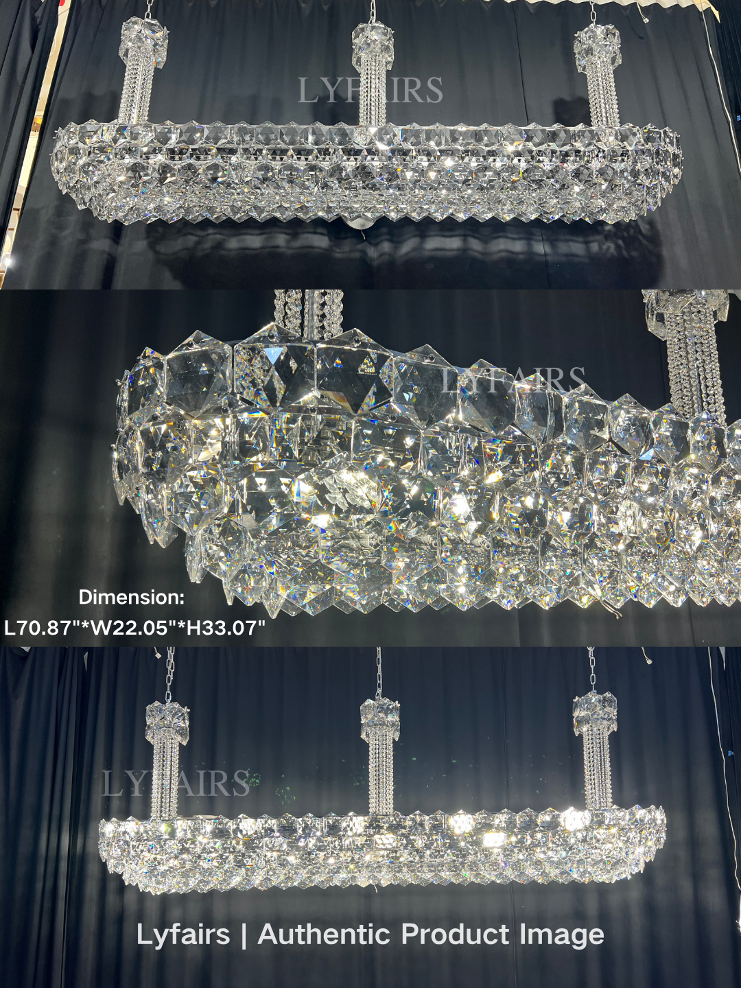 Luxury Linear Hexagonal Crystal Chandelier for Dining Room