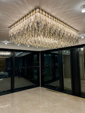 Grand Oversized Rectangular Gradient Smoky Amber Crystal Flush Mount Ceiling Light