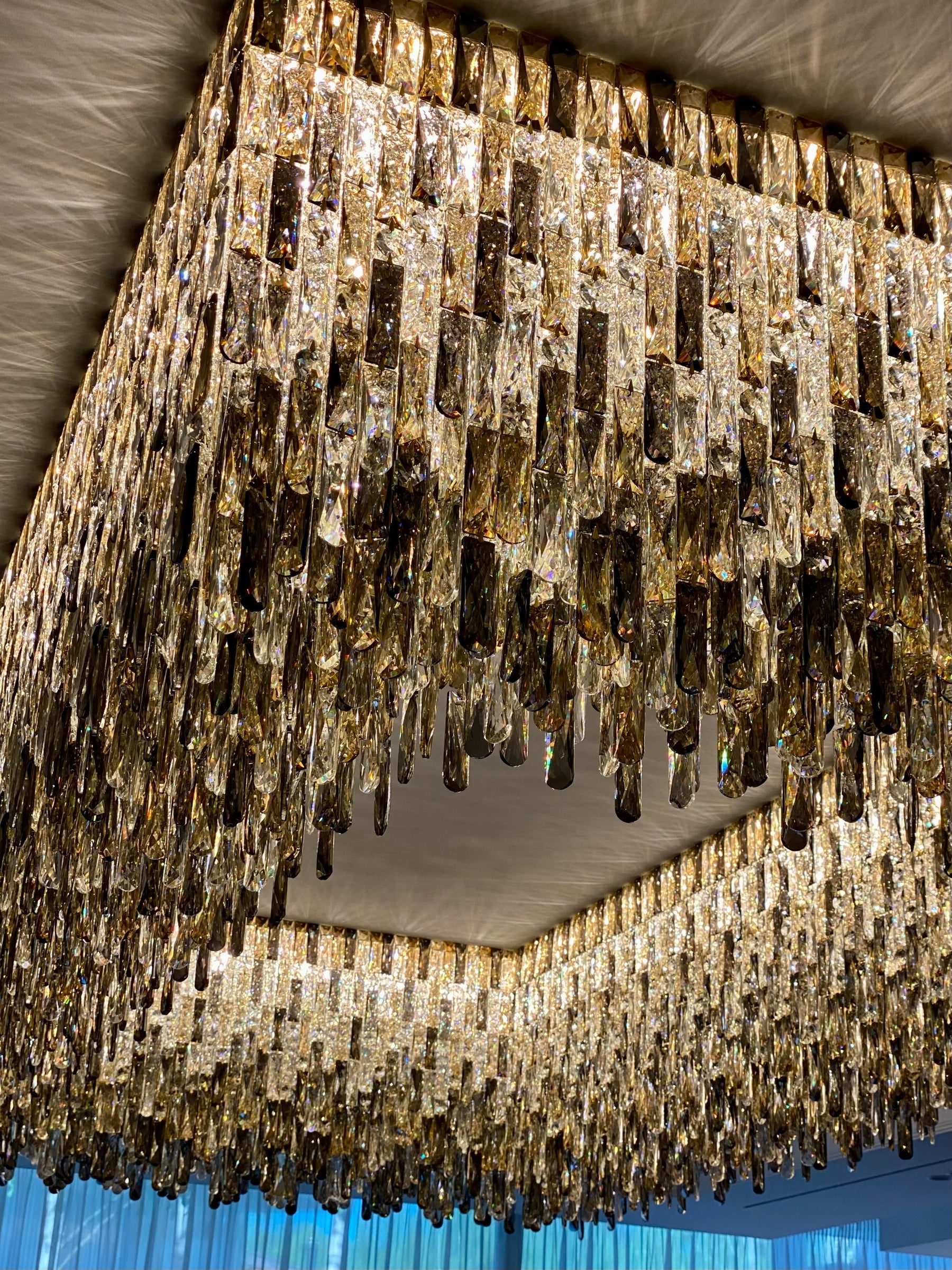 Grand Oversized Rectangular Gradient Smoky Amber Crystal Flush Mount Ceiling Light