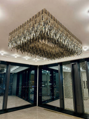 Grand Oversized Rectangular Gradient Smoky Amber Crystal Flush Mount Ceiling Light