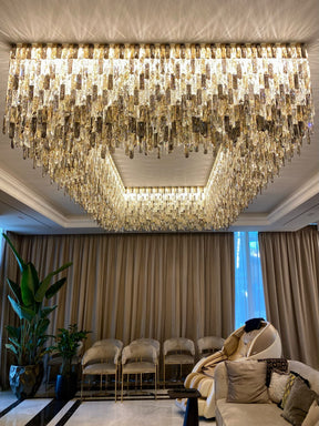 Grand Oversized Rectangular Gradient Smoky Amber Crystal Flush Mount Ceiling Light