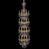 long brass chandelier for stairwell