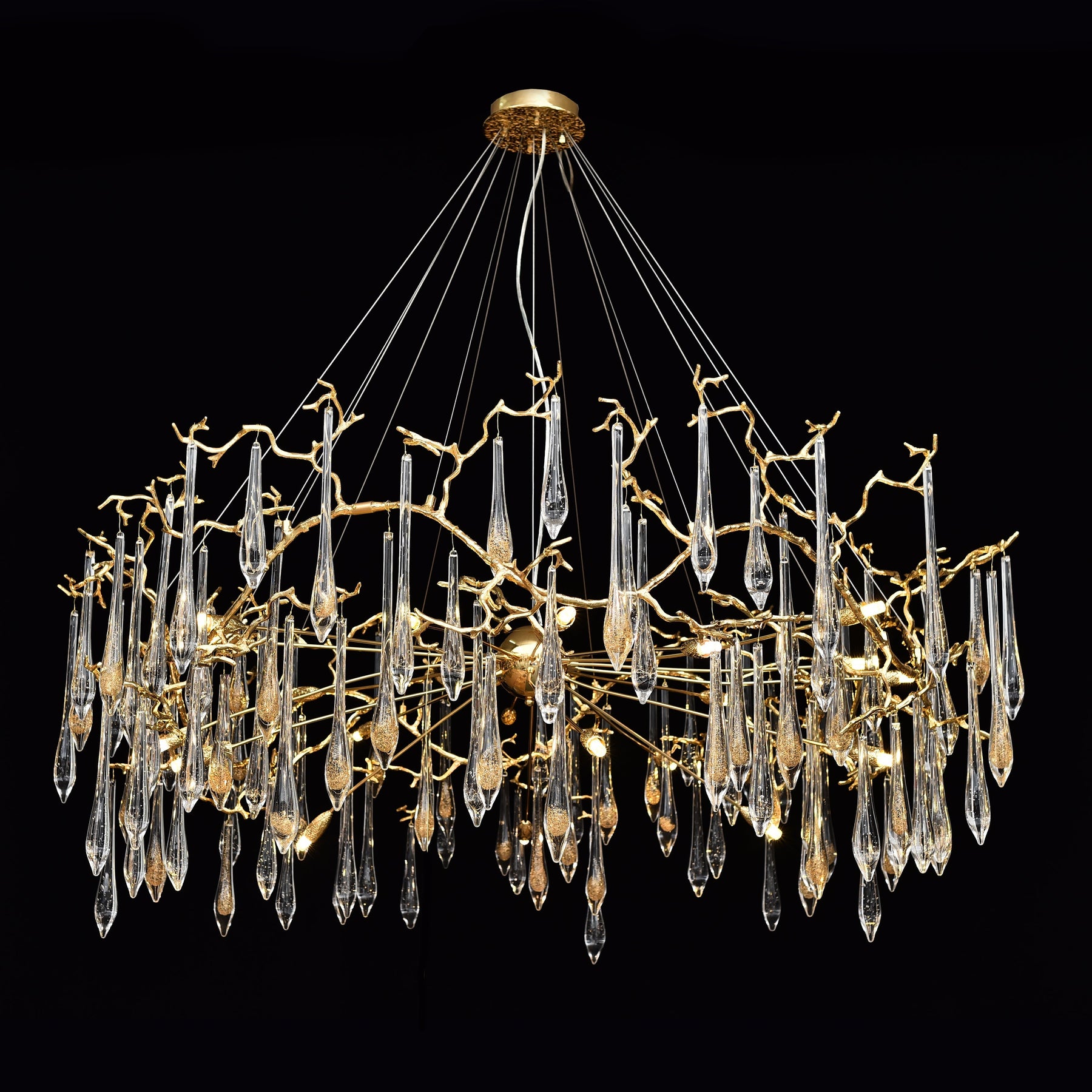Dawn Teardrop Branch Brass Round Chandelier