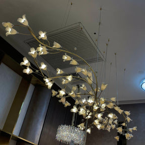 Modern Brass Branch Ceramics Flower Chandelier for Stylish Living Room Hotel and Restaurant - Merlin Lamps