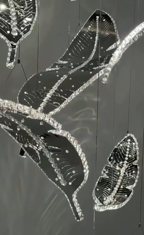 Modern Floating Sculptural Banana Leaf Crystal Ceiling Light