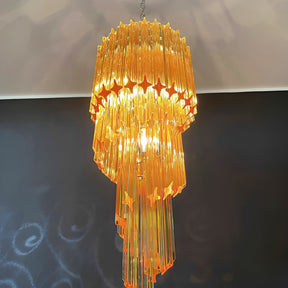 Chandelier  Spiral Prism Glass Hand-Cut Faceted Prisms Nickel Frame Pink Amber