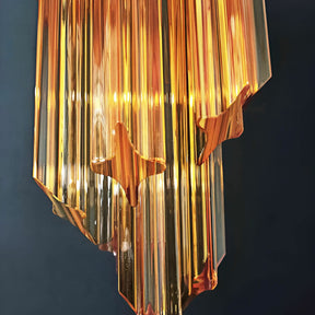 Chandelier  Spiral Prism Glass Hand-Cut Faceted Prisms Nickel Frame Pink Amber