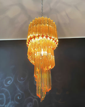 Chandelier  Spiral Prism Glass Hand-Cut Faceted Prisms Nickel Frame Pink Amber