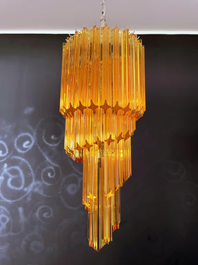 Chandelier  Spiral Prism Glass Hand-Cut Faceted Prisms Nickel Frame Pink Amber