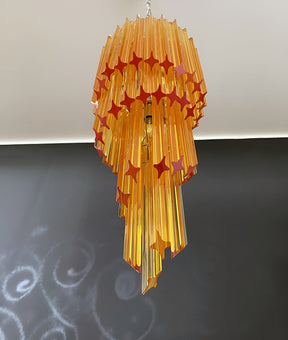 Chandelier  Spiral Prism Glass Hand-Cut Faceted Prisms Nickel Frame Pink Amber