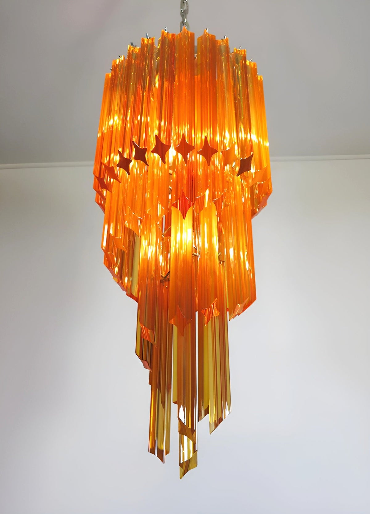 Chandelier  Spiral Prism Glass Hand-Cut Faceted Prisms Nickel Frame Pink Amber