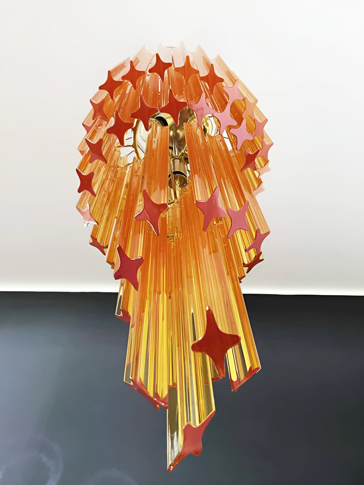 Chandelier  Spiral Prism Glass Hand-Cut Faceted Prisms Nickel Frame Pink Amber