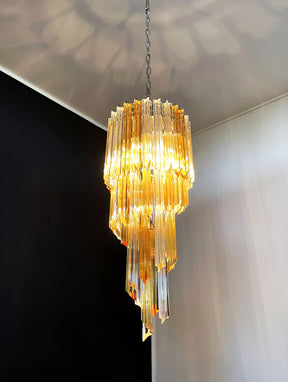 Chandelier  Spiral Prism Glass Hand-Cut Faceted Prisms Nickel Frame Pink Amber