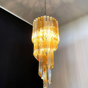 Chandelier  Spiral Prism Glass Hand-Cut Faceted Prisms Nickel Frame Pink Amber