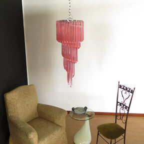 Chandelier  Spiral Prism Glass Hand-Cut Faceted Prisms Nickel Frame Pink Amber