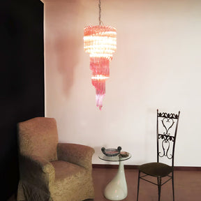 Chandelier  Spiral Prism Glass Hand-Cut Faceted Prisms Nickel Frame Pink Amber