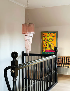 Chandelier  Spiral Prism Glass Hand-Cut Faceted Prisms Nickel Frame Pink Amber