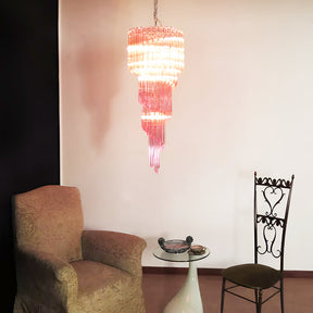 Chandelier  Spiral Prism Glass Hand-Cut Faceted Prisms Nickel Frame Pink Amber