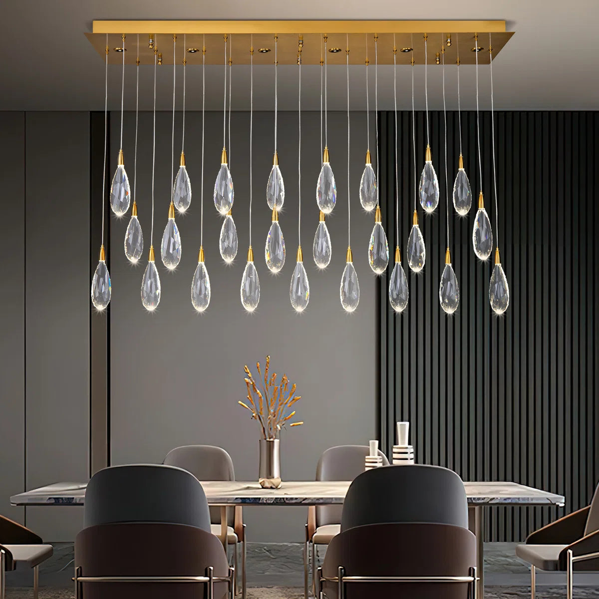 Merlin 31-Light Dimmable Rectangular LED Crystal Raindrop Chandelier for Kitchen Island
