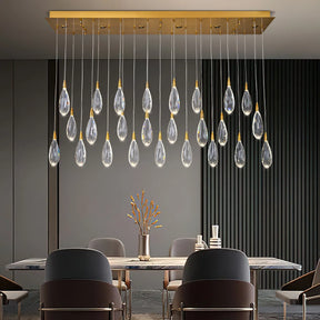 Merlin 31-Light Dimmable Rectangular LED Crystal Raindrop Chandelier for Kitchen Island