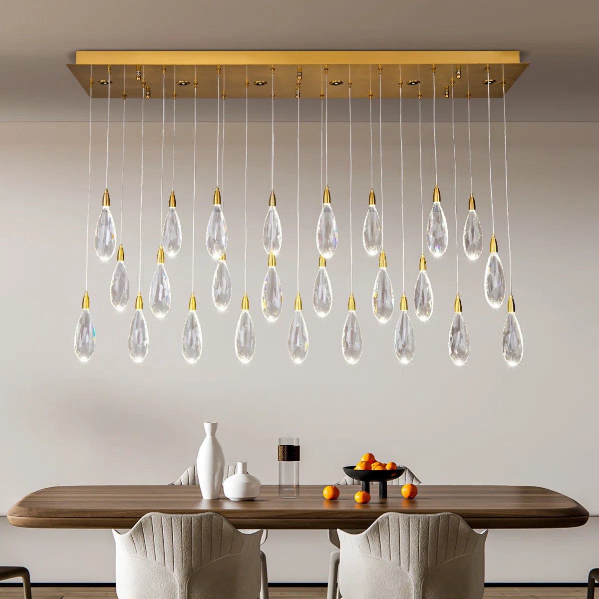 Merlin 31-Light Dimmable Rectangular LED Crystal Raindrop Chandelier for Kitchen Island
