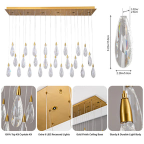 Merlin 31-Light Dimmable Rectangular LED Crystal Raindrop Chandelier for Kitchen Island