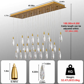 Merlin 31-Light Dimmable Rectangular LED Crystal Raindrop Chandelier for Kitchen Island
