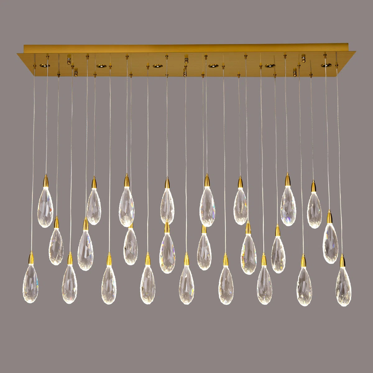 Merlin 31-Light Dimmable Rectangular LED Crystal Raindrop Chandelier for Kitchen Island
