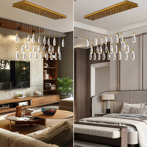 Merlin 31-Light Dimmable Rectangular LED Crystal Raindrop Chandelier for Kitchen Island
