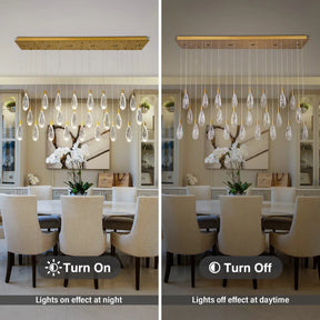 Merlin 31-Light Dimmable Rectangular LED Crystal Raindrop Chandelier for Kitchen Island
