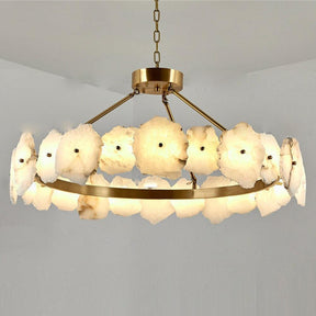 Natural Flake Alabaster Modern Round Chandelier - Merlin Lamps