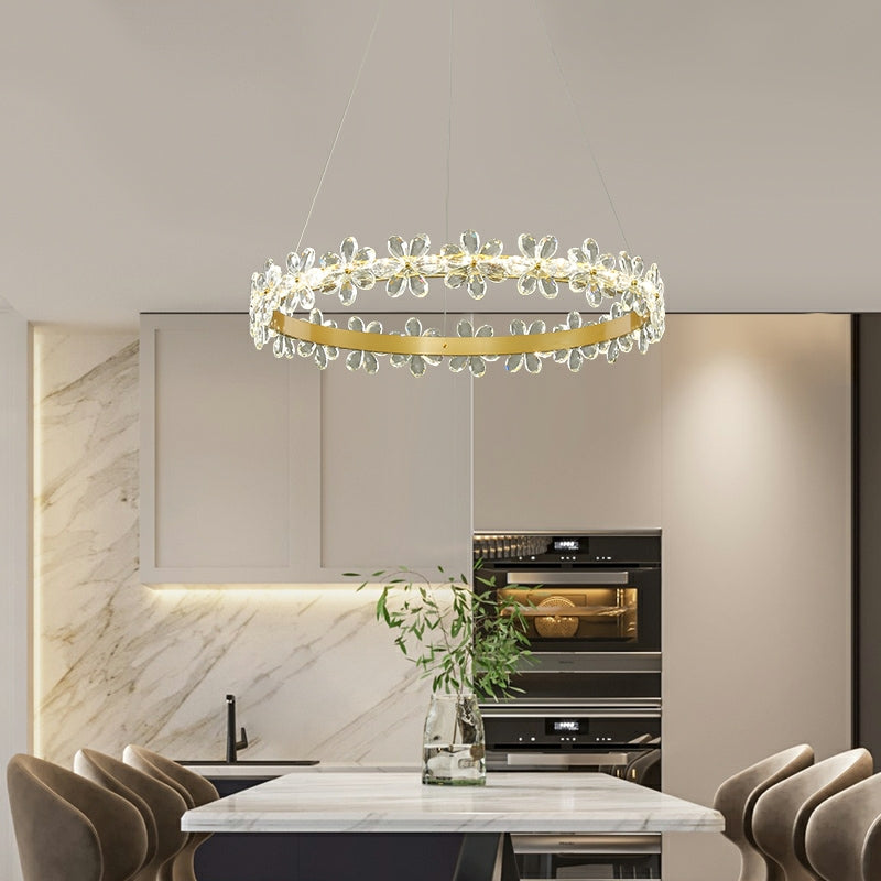 New Style Flower Crystal Chandelier For Living Room Petal Ring Pendant Lighting Fixture for Girls Bedroom