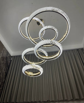 Extra Large Round Acrylic and Stainless Steel Multi-Layer Chandelier for High Ceilings