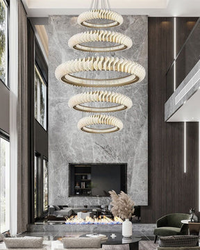 Extra Large Round Acrylic and Stainless Steel Multi-Layer Chandelier for High Ceilings