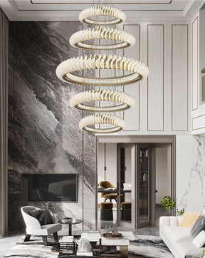 Extra Large Round Acrylic and Stainless Steel Multi-Layer Chandelier for High Ceilings