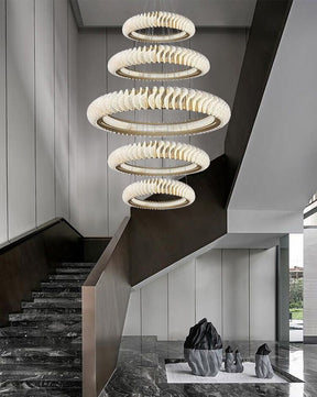 Extra Large Round Acrylic and Stainless Steel Multi-Layer Chandelier for High Ceilings