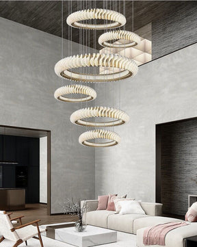 Extra Large Round Acrylic and Stainless Steel Multi-Layer Chandelier for High Ceilings