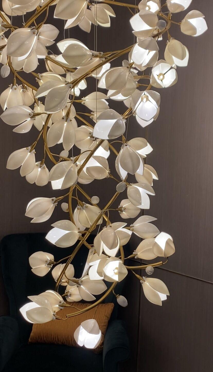 Ceramic Artistic Magnolia Spiral Pendant Ceiling Light Chandelier - Merlin Lamps