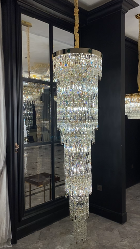 Luxury Modern Round Multi-layers Crystal Chandelier for Staircase/High-ceiling Space/ Foyer, gold,shining,high quality