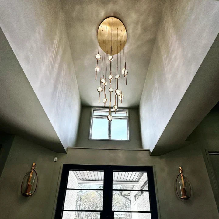 Modern Floating Galss Ball Brass Chandelier for High-ceiling