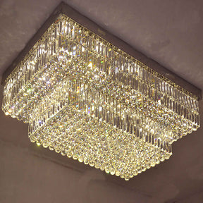 Rectangle flush mount golden crystal chandelier light