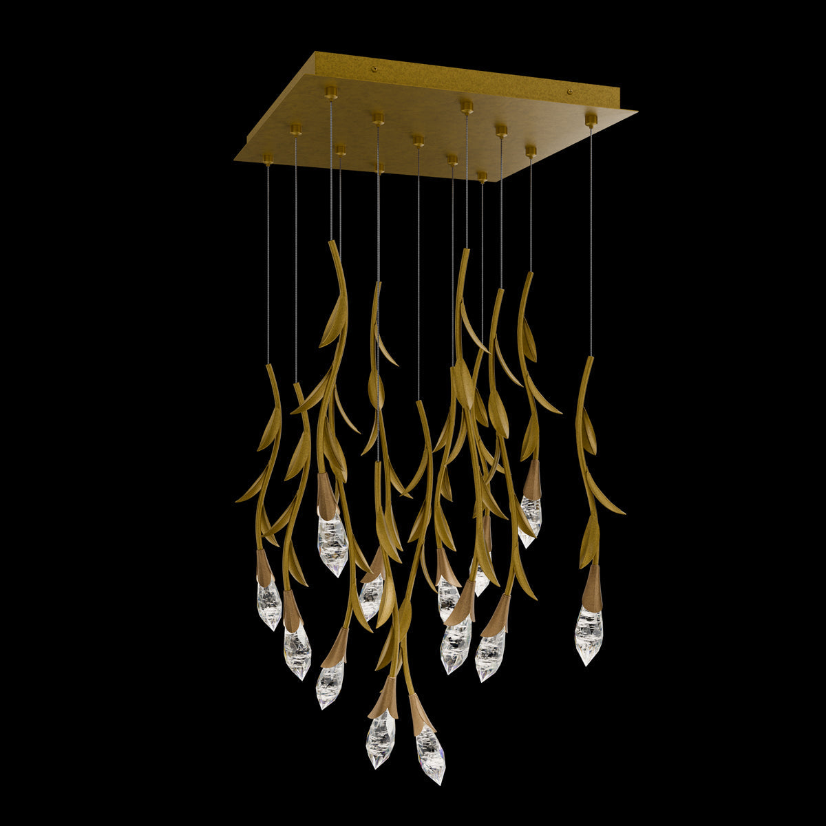 Modern Luxury Floating Branches Floral Crystal Chandelier with Square Canopy for High-ceiling - Merlin Lamps