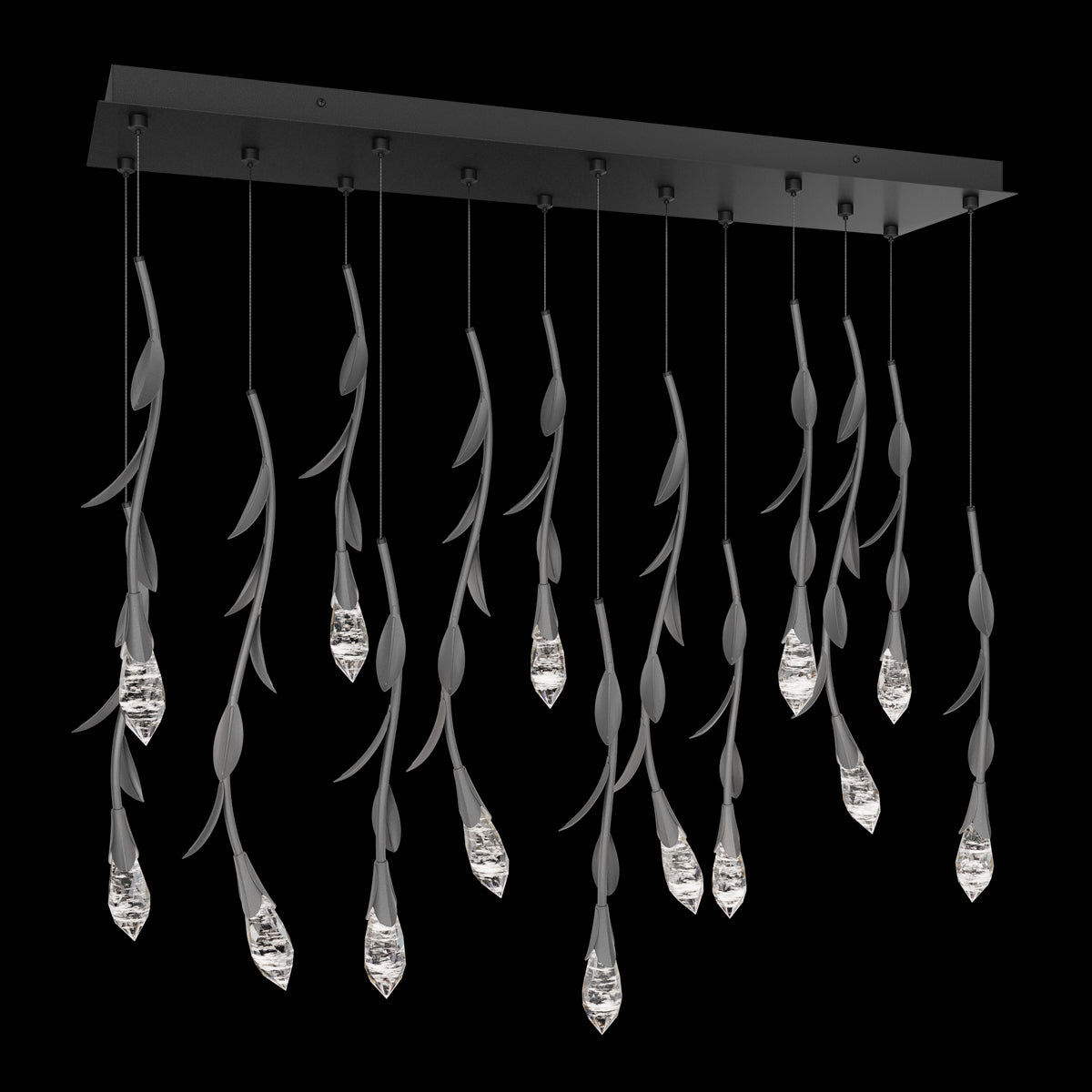 Modern Luxury Floating Branches Floral Crystal Chandelier with Rectangular Canopy for High-ceiling - Merlin Lamps