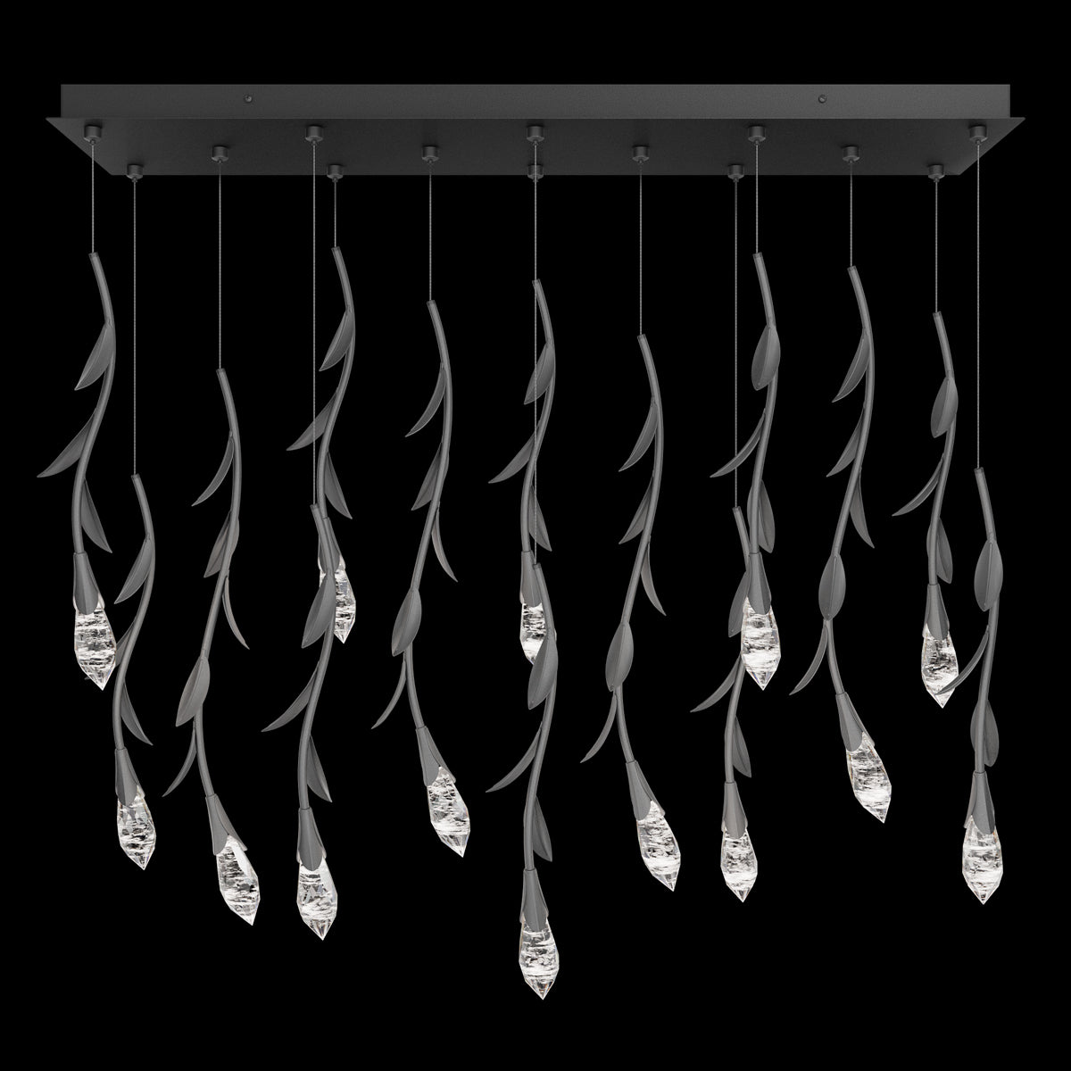 Modern Luxury Floating Branches Floral Crystal Chandelier with Rectangular Canopy for High-ceiling - Merlin Lamps